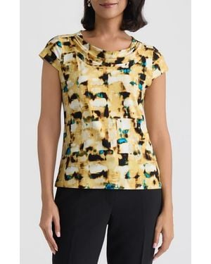 Kasper Abstract Print Cowl Neck Top - Natural