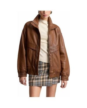 Avec Les Filles Oversized Leather Jacket - Brown