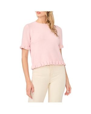 Cece Ruffle Trim Short Sleeve Sweater - Pink