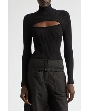 Courreges Slash Mock Neck Rib Sweater - Black