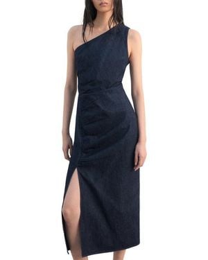 Mango Asymmetric Nonstretch Denim Midi Dress - Blue