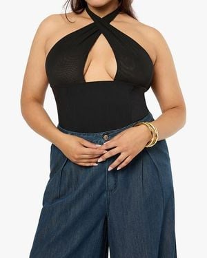 WeWoreWhat Cross Halter Corset Top - Black