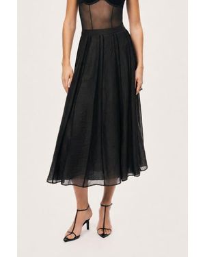 Nocturne Sheer Pleated Midi Skirt - Black