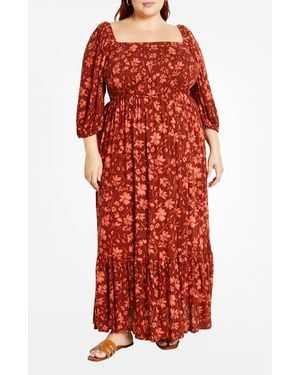 City Chic Mckenzie Floral Long Sleeve Maxi Dress - Red