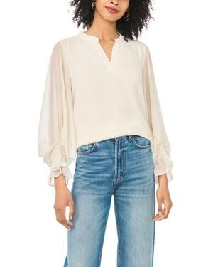 Vince Camuto Ruffle Cuff Split Neck Top - Blue
