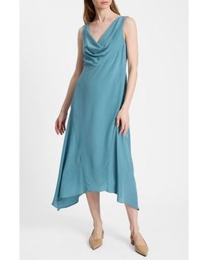 Santorelli Pina Cowl Neck Midi Silk Dress - Blue