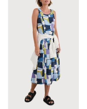 Seasalt Cornwall Grass Wave Print Sleeveless Linen Midi Dress - Blue