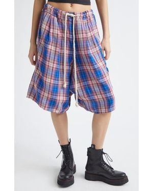 R13 Jumbo Plaid Pleated Drawstring Shorts - Blue
