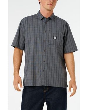 Rip Curl Premium Surf Check Short Sleeve Cotton Seersucker Button-Up Shirt - Gray