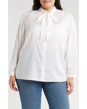 Harshman Aveline Tie Neck Button-Up Shirt - White