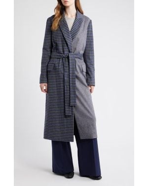 d.RA Maggie Blockcheck Wool Blend Wrap Coat - Blue