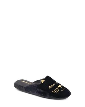 Patricia Green Winking Kitty Embroidered Slipper - Black