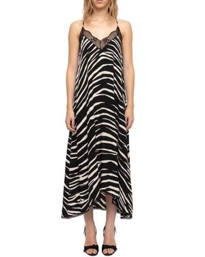 Zadig & Voltaire Risty Zebra Print Lace Trim Slipdress - Black