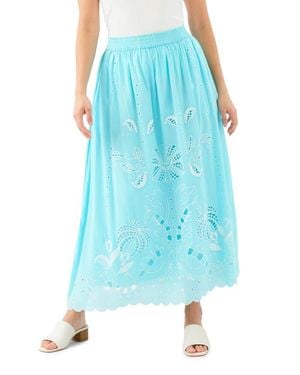 Karen Kane Embroidered Eyelet Cotton Midi Skirt - Blue