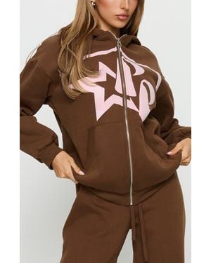 Princess Polly Stargirl Front Zip Hoodie - Brown