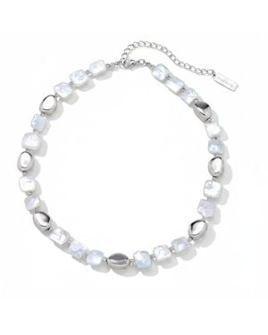 Bliss Diamond Pina Square Pearl Necklace - Metallic