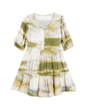 Treasure & Bond Kids' Abstract Print Drop Waist Tiered Dress - White