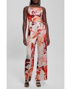 Guess Sana Satin Tie Waist Jumpsuit - Red
