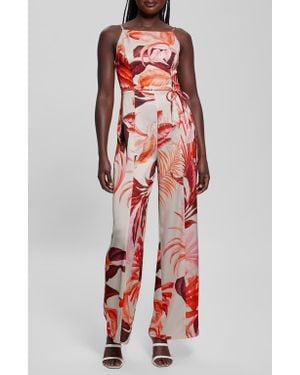 Guess Sana Satin Tie Waist Jumpsuit - Red