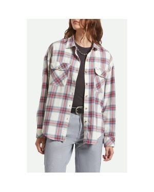 Brixton Bowery Plaid Cotton Flannel Overshirt - Gray