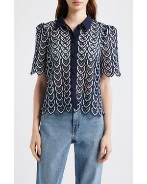 MILLY Addison Sheer Lace Top - Blue