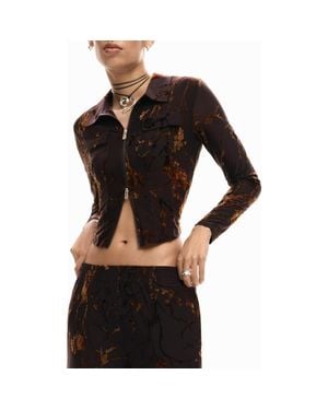 Desigual Zip Front Long Sleeve Shirt - Black
