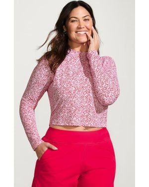 Lands' End Long Sleeve Mock Neck Cropped Upf 50 Sun Protection Rash Guard - Red