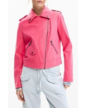 Desigual Faux Leather Moto Jacket - Red