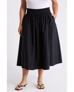 Nordstrom Smocked Waist Pleated Midi Skirt - Black