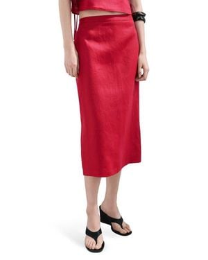 Mango Linen Midi Skirt - Red