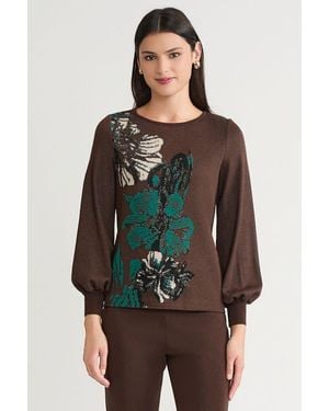 Ming Wang Floral Jacquard Sweater - Multicolor