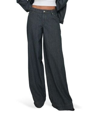 Princess Polly Actually Invested Stripe Low Rise Wide Leg Jeans - Black
