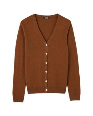 GOBI Mongolian Cashmere Essential Cashmere V-Neck Cardigan - Brown