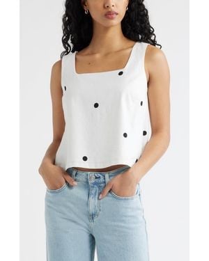 Open Edit Square Neck Sleeveless Linen Blend Top - White