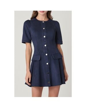 Shoshanna Suede And Leather Merina Dress - Blue