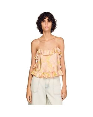 Sandro Flower Print Crop Top - Natural