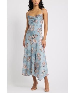 Chelsea28 Cowl Neck Seamed Satin Midi Dress - Gray