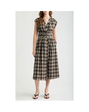 DELUC Elton Plaid Cotton Midi Dress - Metallic