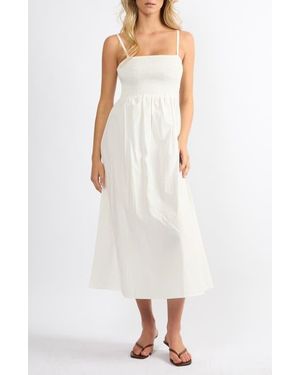 Viens Avec Moi Cove Smocked Bodice Cotton Maxi Sundress - White