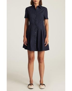 Mavi Pleated Cotton Mini Shirtdress - Blue