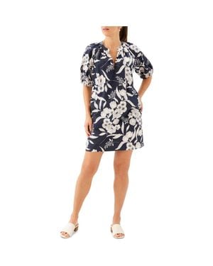 Karen Kane Floral Puff Sleeve Cotton Shift Minidress - Blue