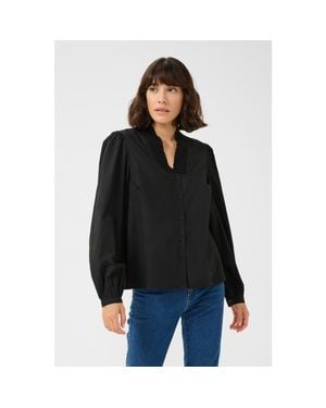 Kaffe Kamaia V-Neck Pleats Long Sleeve Shirt - Black