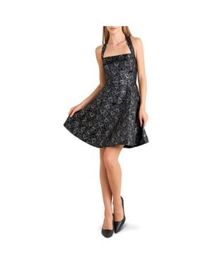 FREEMARKET Metallic Print Halter Fit & Flare Minidress - Black
