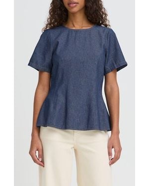 Ichi Ihtulle Denim Peplum Top - Blue