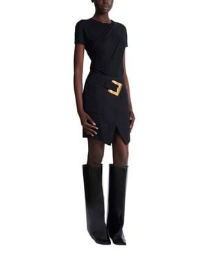 Balmain Short Grain De Poudre Skirt With Belt - Black