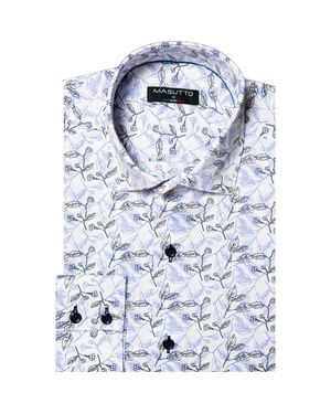 MASUTTO Maskil 4 Way Stretch Knit Button-Up Long Sleeve Shirt - Blue