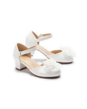 Tulle Evelisse Flower Mary Jane Shoes - White