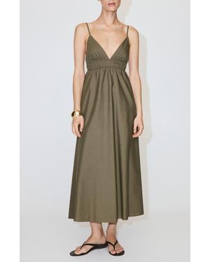 Mango V-Neck Shirred Lyocell Blend Dress - Green