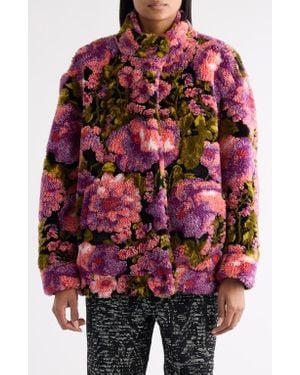 Dries Van Noten Vandi Floral Jacquard High Pile Fleece Jacket - Red