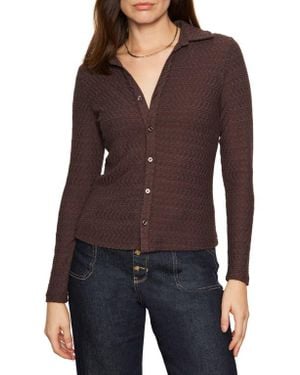 Sanctuary Dreamgirl Textured Knit Button-Up Shirt - Purple